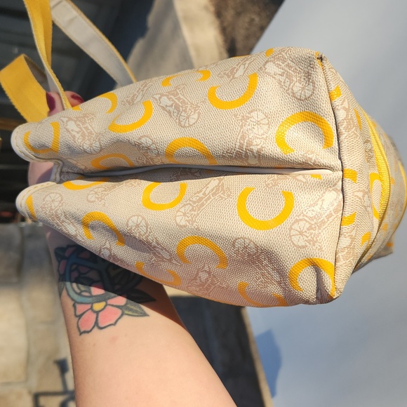 Celine Coated Canvas Handbag w/ C Logo, Horse & Carriage - Yellow, Cream & White - Picture 7 of 17